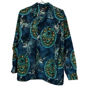 Vibrant Vintage Y2K Dragon Asian Patterned Button-Up Shirt Men’s M MINTY